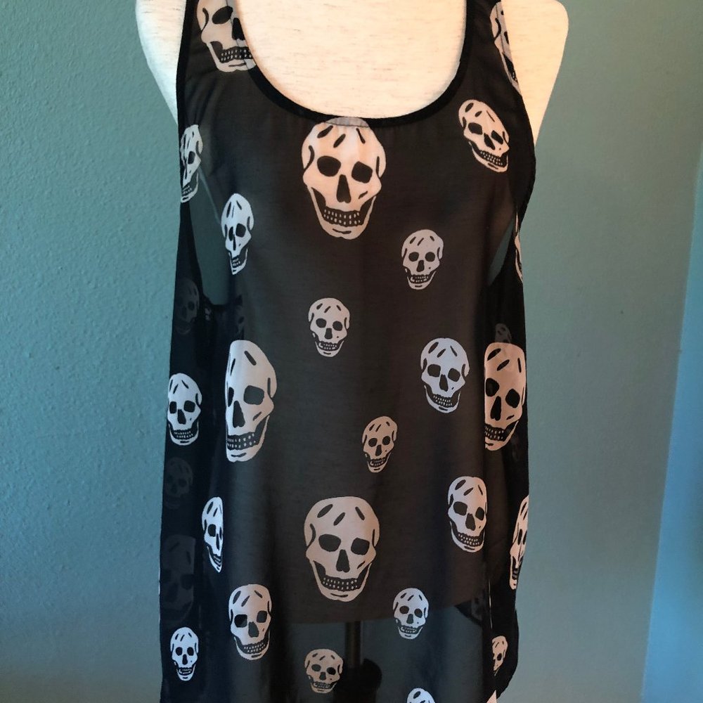 Vintage Havana Chiffon Skull Print Tunic Tank